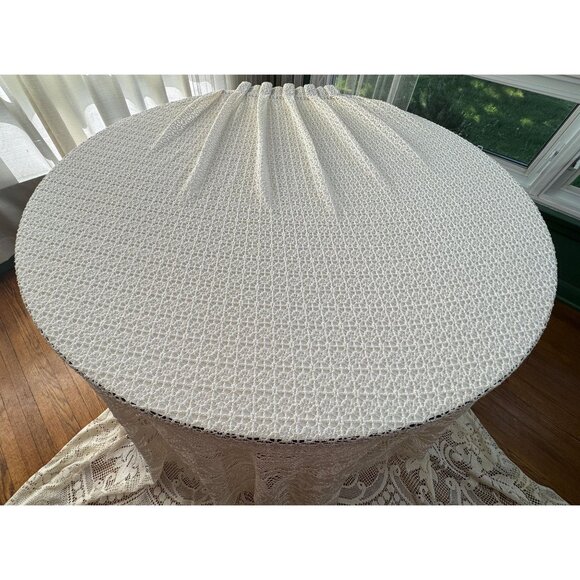 Vintage 70s pleated curtain, cream mesh, floral scalloped bottom, price for 1 - Picture 6 of 10